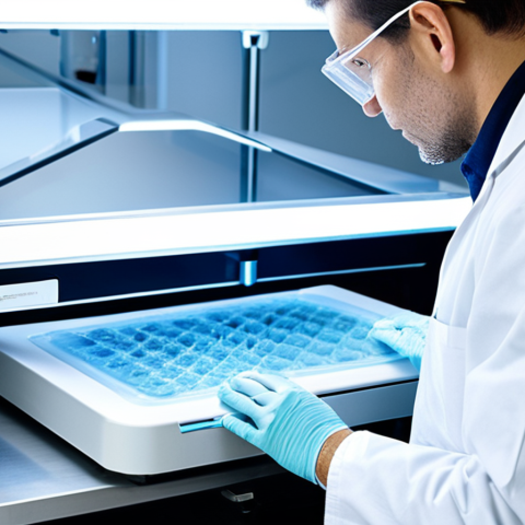 Bioprinting in Action**

"A scientist in a clean, modern laboratory, fully clothed in appropriate lab attire, carefully monitoring a bioprinting machine creating a complex tissue structure. The machine glows softly, highlighting the intricate layers being printed. Microfluidic channels are visible within the structure. Focus on the precision and technology. safe for work, appropriate content, professional, perfect anatomy, correct proportions, well-formed hands."

**