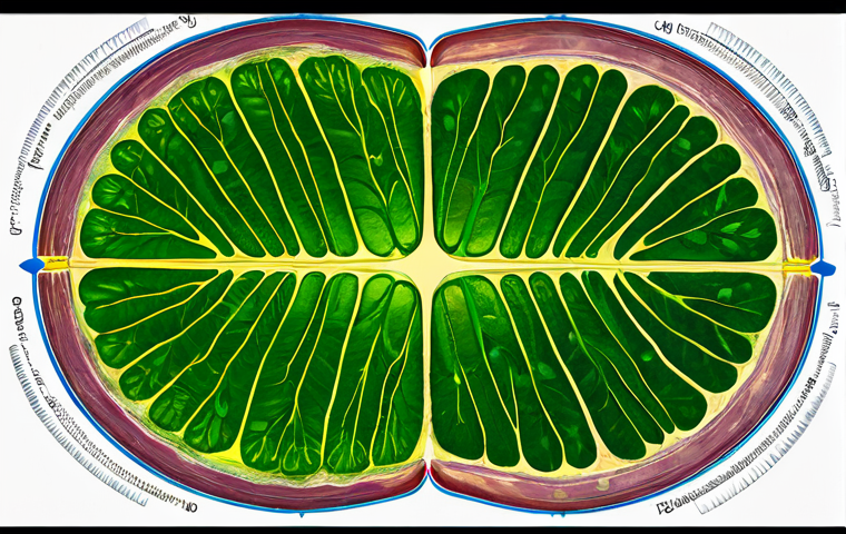 광합성과 탄소 고정 - Chloroplast Interior**

"Detailed microscopic view inside a chloroplast, showcasing the thylakoid me...
